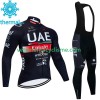 Homme Tenue Cycliste Manches Longues et Collant à Bretelles Hiver Thermal Fleece Uae Emirates 2023 N001